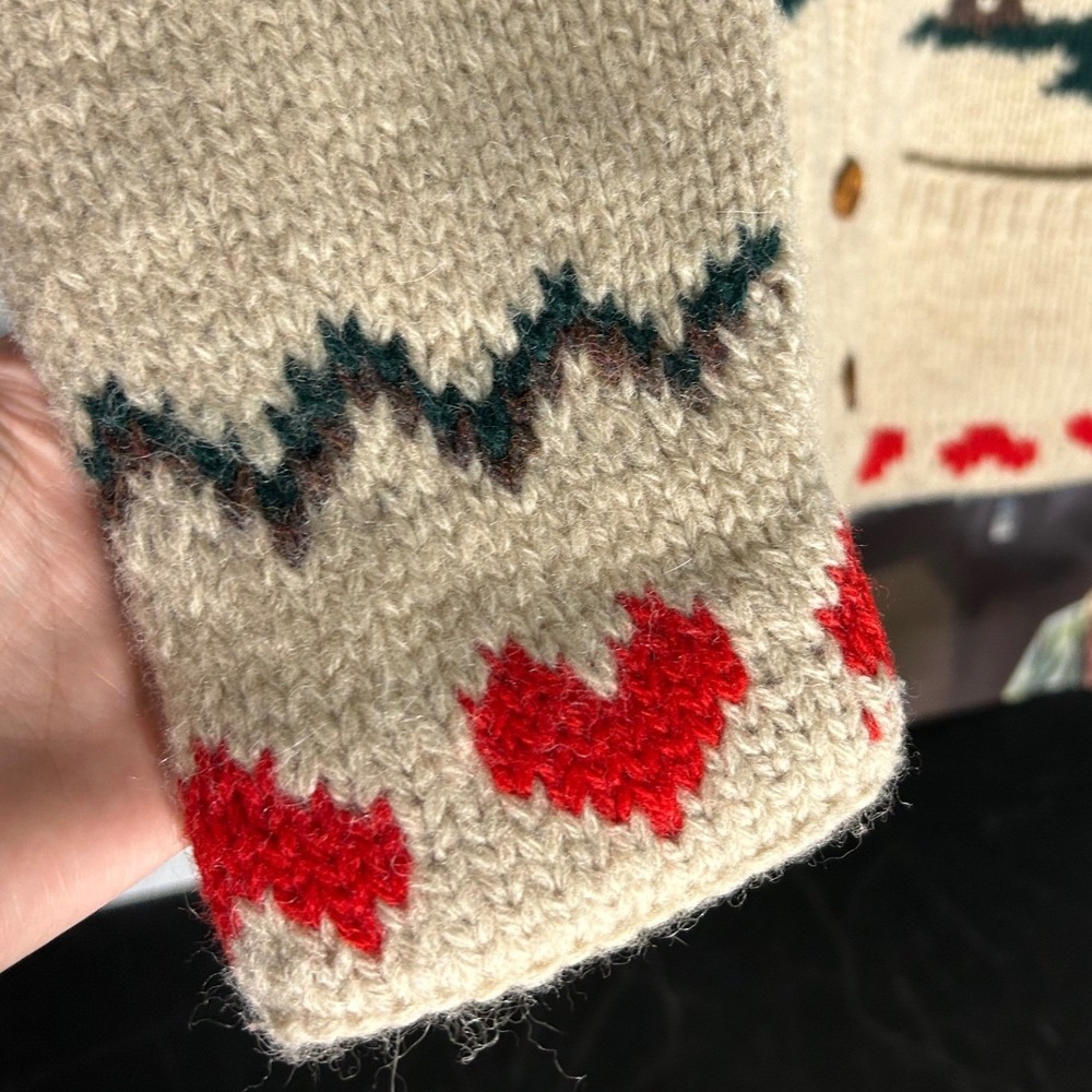 VINTAGE Concepts Susan Bristol Cardigan Womens M Beige Wool Heart Deer Pine Tree - Picture 8 of 14